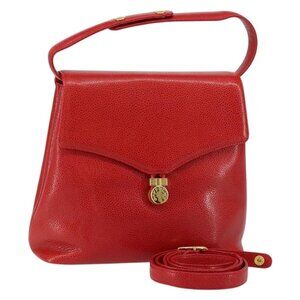 Authentic GIVENCHY Shoulder Bag Leather embossed 2way Red Gold